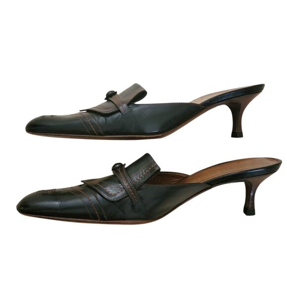 Chanel Vintage Black Leather CC Logo Kitten Heel Slip-On Mules 36.5 6 Heels - Picture 5 of 15